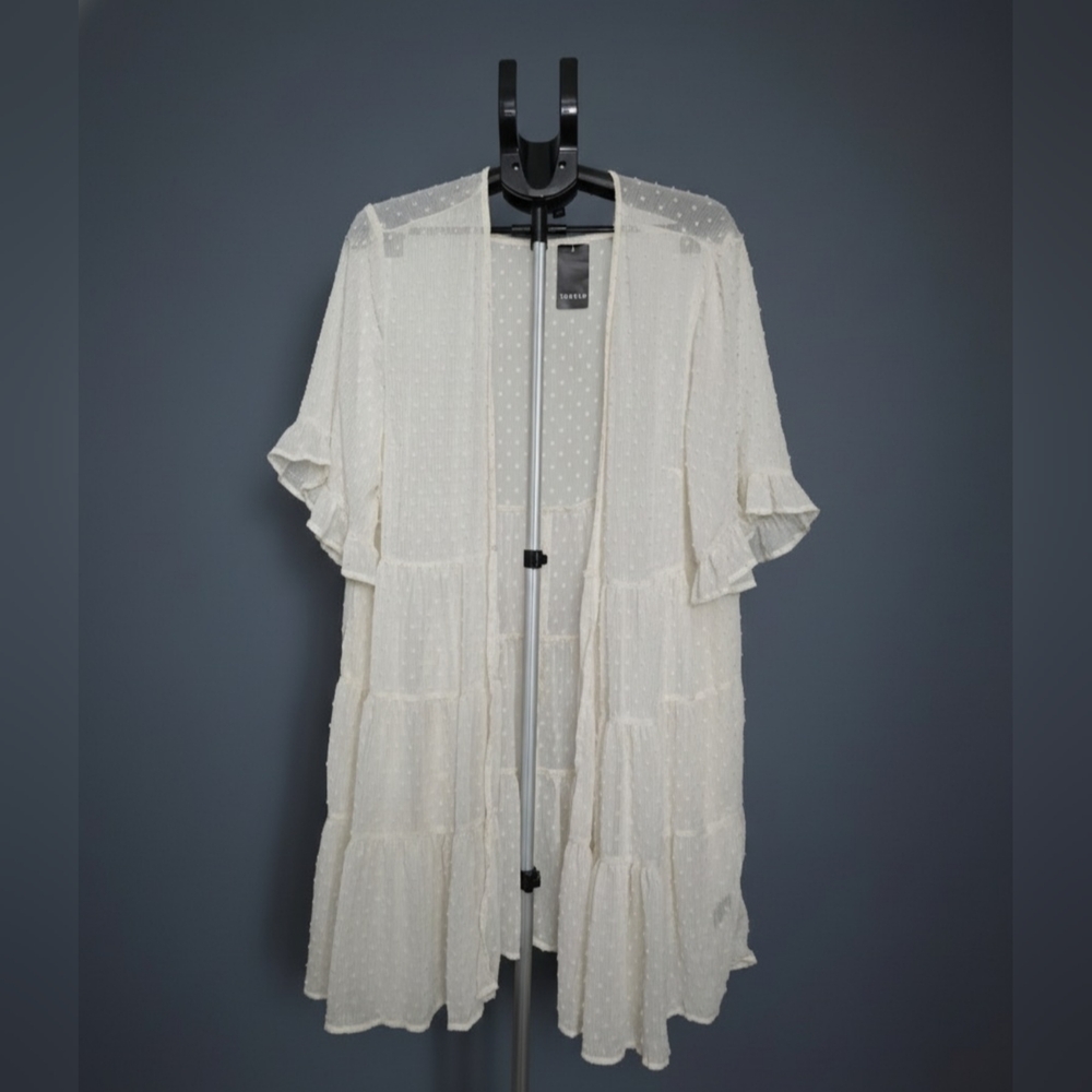 White Sheer Ruffle Kimono
